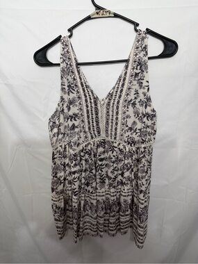Boho Babydoll Tank Sky & Sand Small Purple Floral Tiered Sleeveless Top